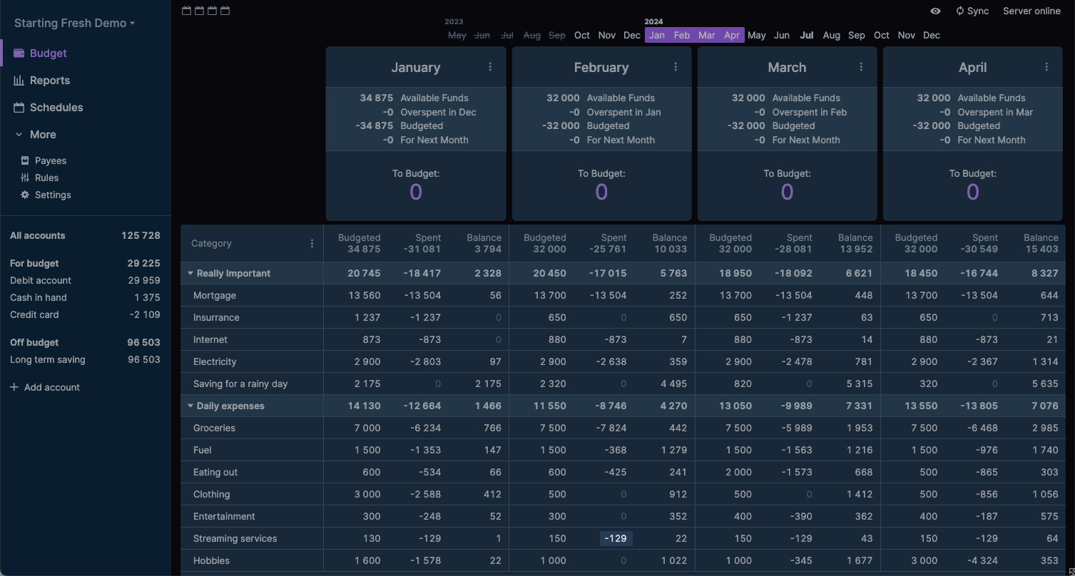 Image of the budget view using the dark theme showing how highlights or spotlight annotations make the image hard to read