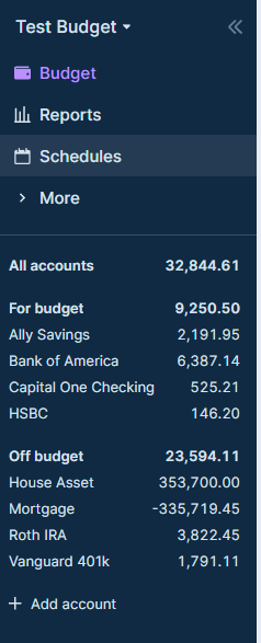 Actual sidebar with accounts