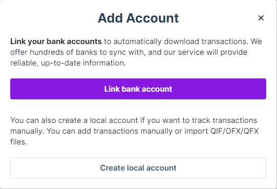 Add account dialog