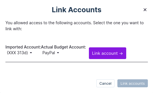 Dialog for linking accounts you want to sync