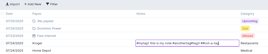 Tagging a transaction